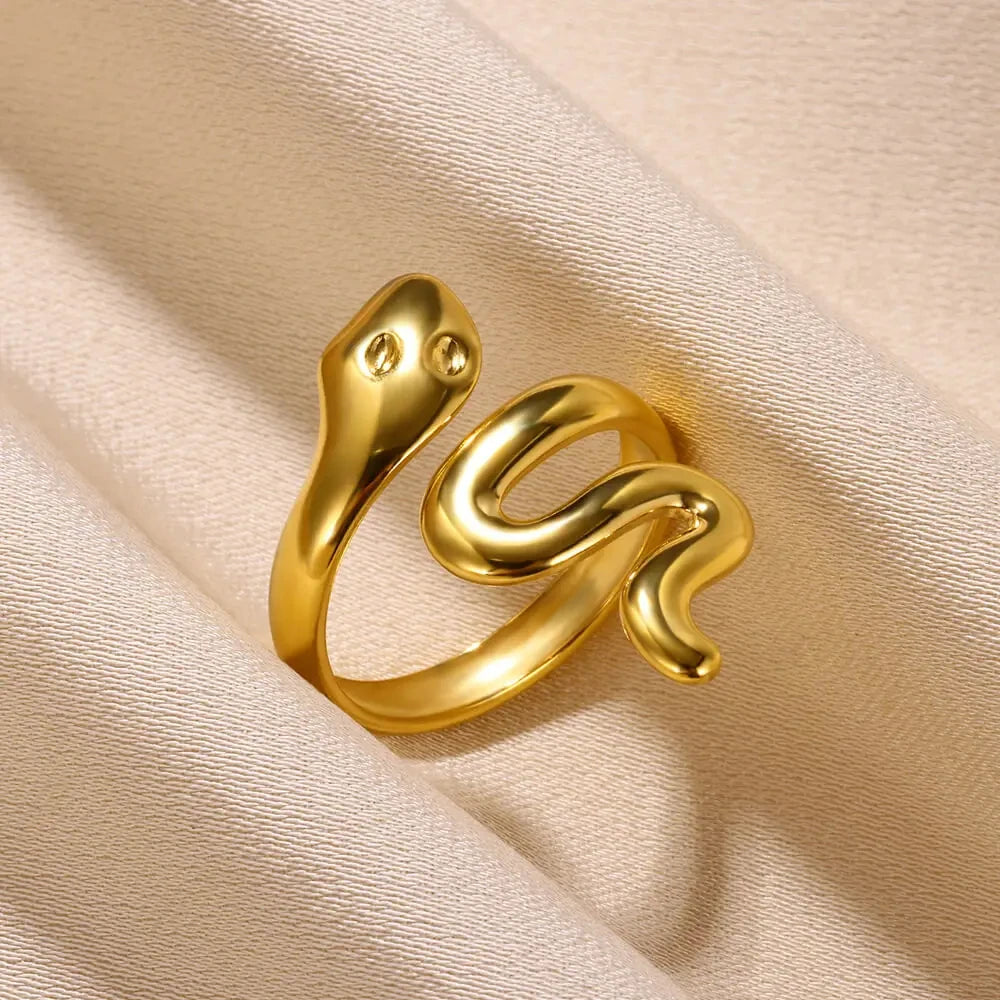Edelstahl Schlangenringe für Damen Herren Vintage Goldfarben Offener Ring 2024 Trend Luxus Gothic Ästhetik Schmuck anillos mujer