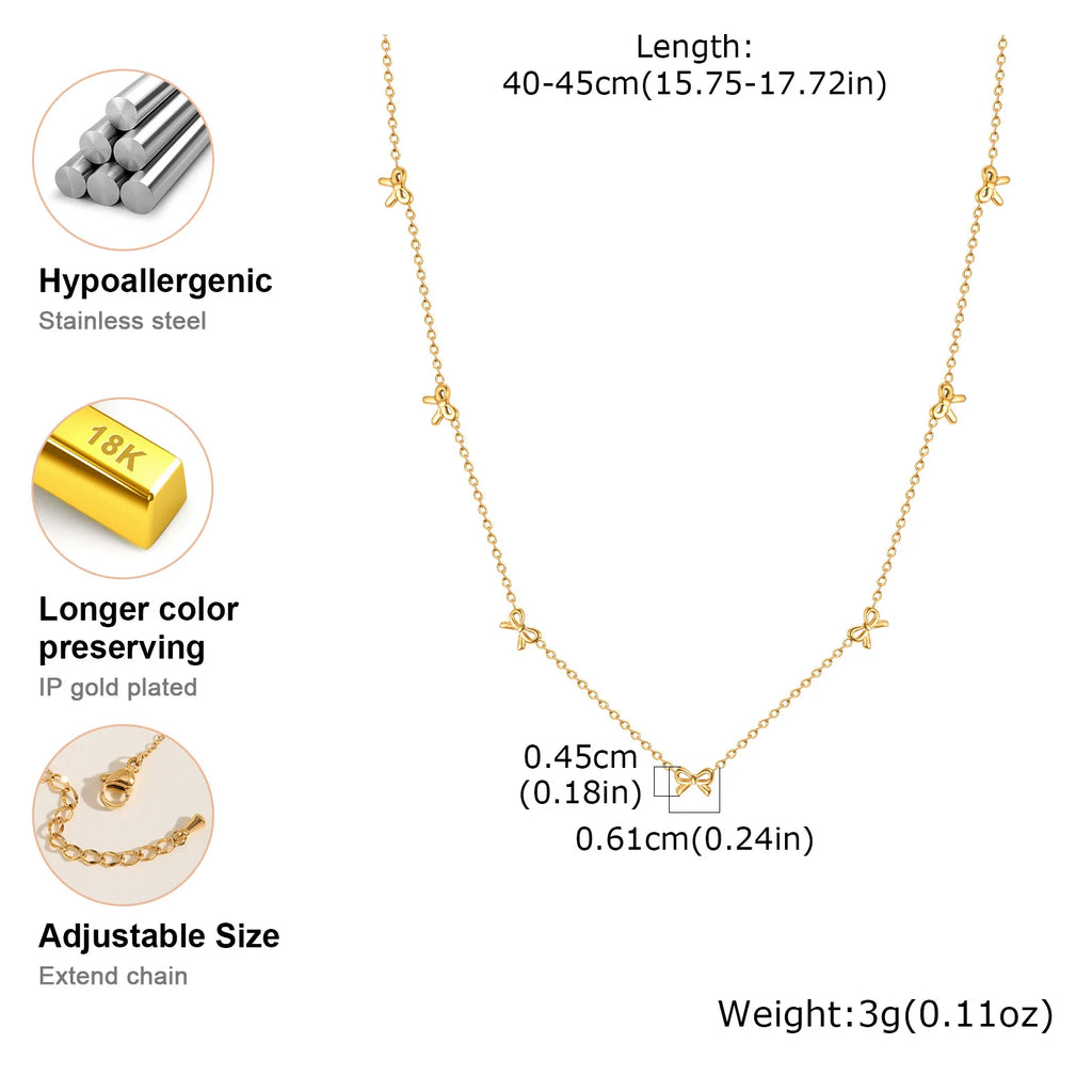 Charms Bow Necklace For Women, Bowknot Chain Choker Necklace, Stainless Steel Thin Link Exquisite Party Jewelry