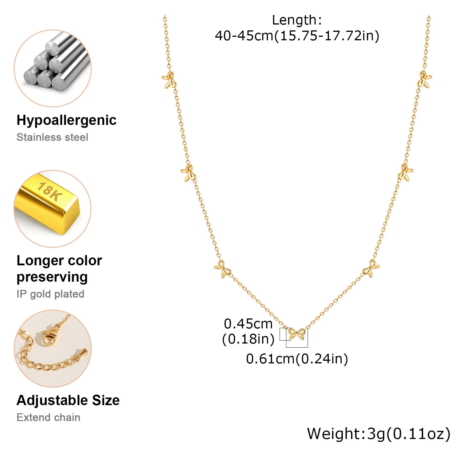 Charms Bow Necklace For Women, Bowknot Chain Choker Necklace, Stainless Steel Thin Link Exquisite Party Jewelry
