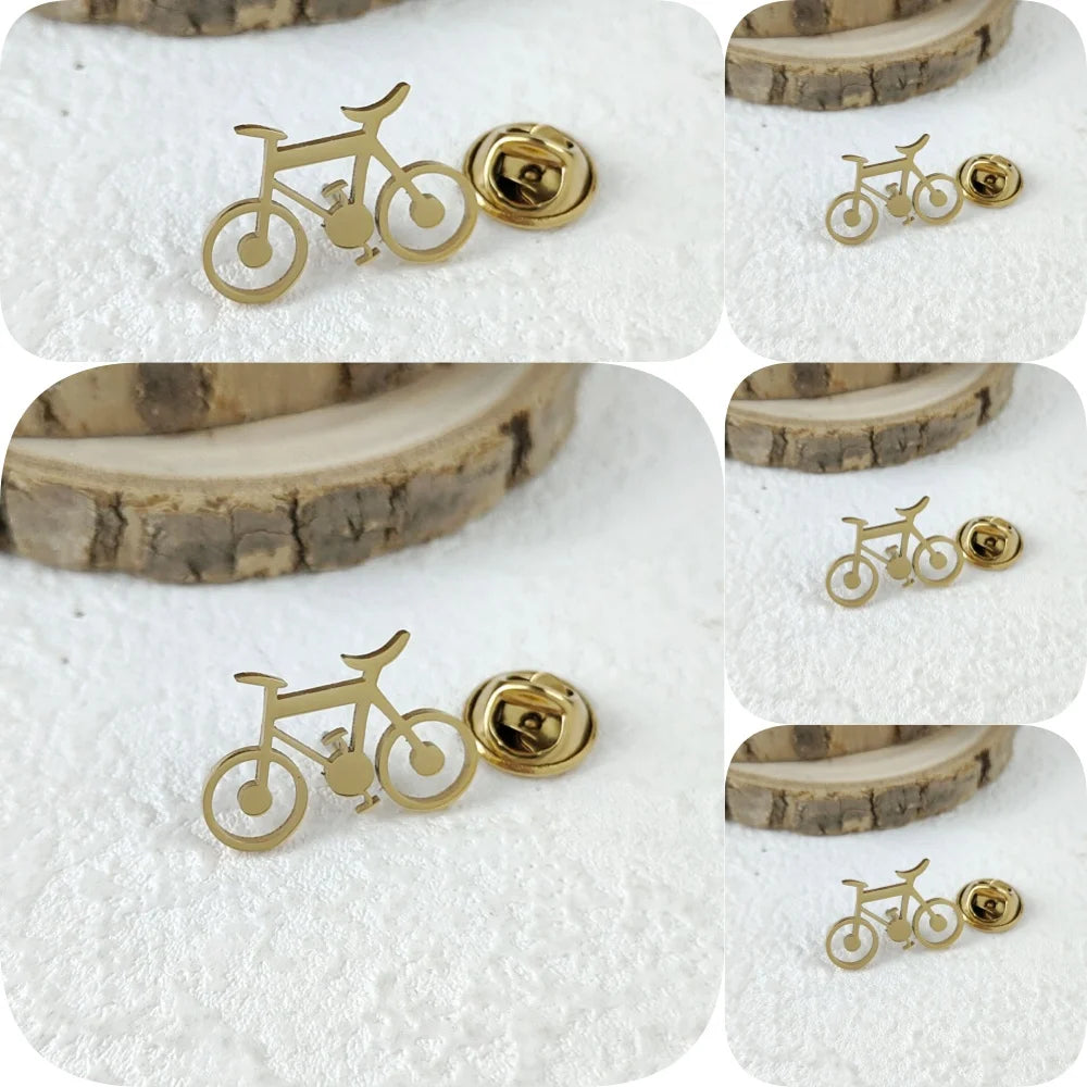 New punk style bicycle hollow stainless steel gold-plated badge, suit lapel pin waterproof black, men's brooch set