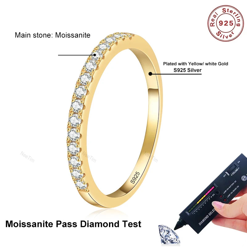 NeeTim Full D Color Moissanite Wedding Band Ring 925 Sterling Silver Eternity Band Engagement Bride Bands Party Rings For Women