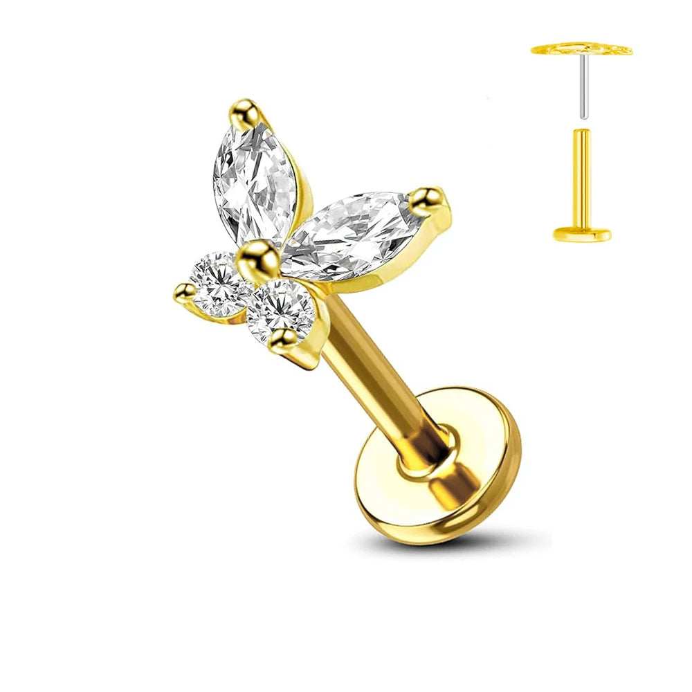 ASTM F136 G23 Titan Blume Threadless Ohrring Piercing Blütenblätter Blatt Herz Schmetterling Pin Daith Conch Push-in Labret Stecker