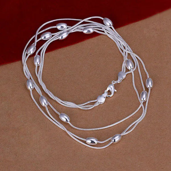 925 Sterling Silber Fransen ovale Perlen Kette Armbänder Halskette Schmuckset für Damen Mode Party Hochzeit Accessoires Geschenke