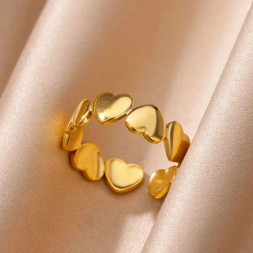 Herzringe für Damen, goldfarben, Edelstahl, offener Herzring, Hochzeit, ästhetisches Accessoire, Party-Schmuck, Geschenk für die beste Freundin, Anillos
