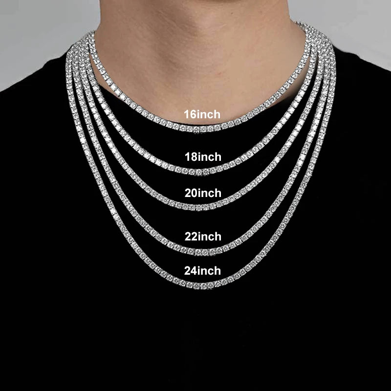 NeeTim Collar de tenis de moissanita de 3/4/5mm para mujer y hombre, de plata S925 con chapado en oro de 18k, cadenas para el cuello, joyería de fiesta moderna de hip-hop