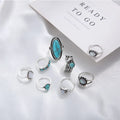 8 Stücke/Set Ringe Set Mode Lässig Retro Set Mit Türkis Geschnitztem Federring Set Hochwertiger Schmuck