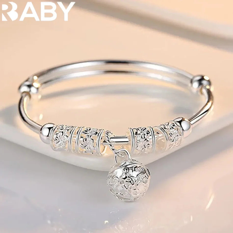 Feine Armbänder aus 925er Sterlingsilber mit hohlen Glocken und Kugeln, verstellbar, für Damen, modische Weihnachtsgeschenke, Party- und Hochzeitsschmuck