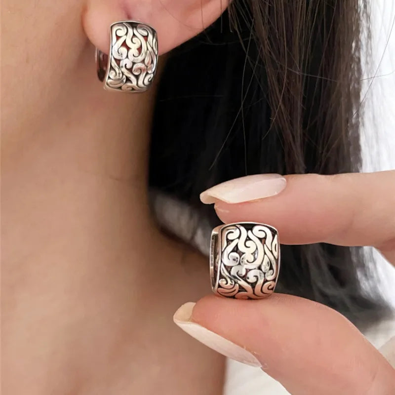 925 Sterling Silber Glücks-Zeichen Hohlwolken-Ohrringe für Frauen Ethnischer Retro-Schmuck Geschenk