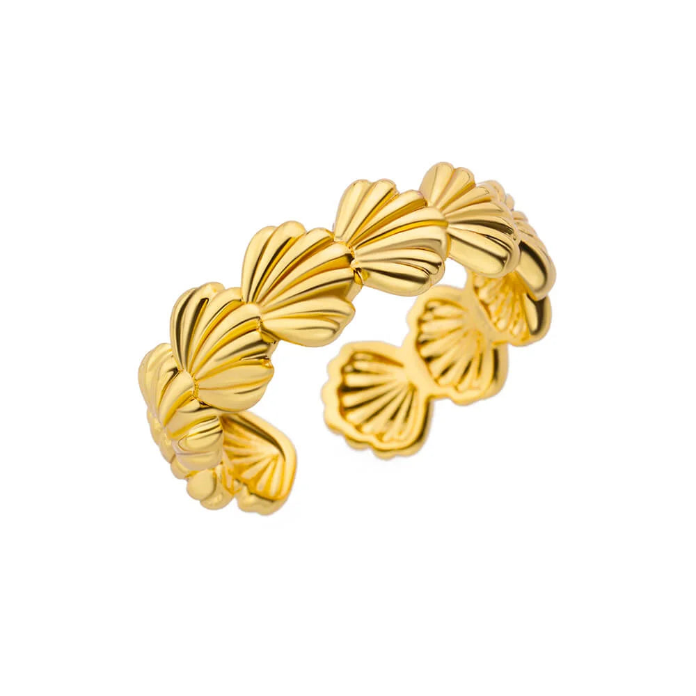 316L Edelstahl Seestern Muschel Ringe für Frauen Gold Farbe Offener Fingerring Femme Trendiger Sommerurlaub Ozean Schmuck Geschenk
