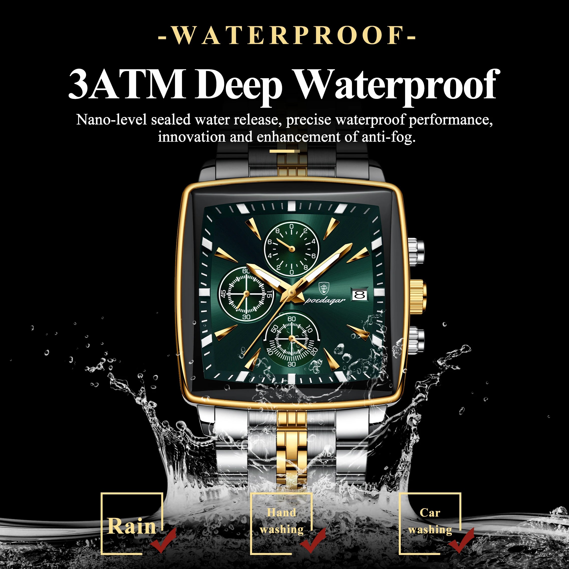 POEDAGAR Reloj de Pulsera para Hombre de Lujo, Impermeable, Luminoso, de Acero Inoxidable, Cronógrafo, Fecha, de Cuarzo, para Negocios