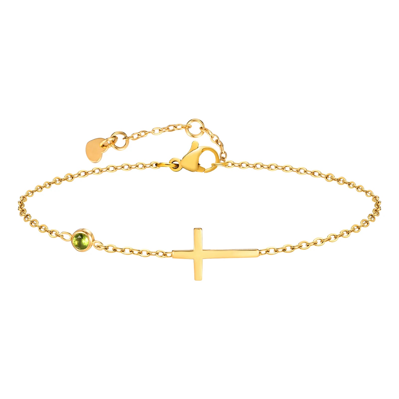 Geburtsstein Zirkonia dünnes Kettenarmband Kreuz Edelstahl Damen verstellbares geschichtetes Armband