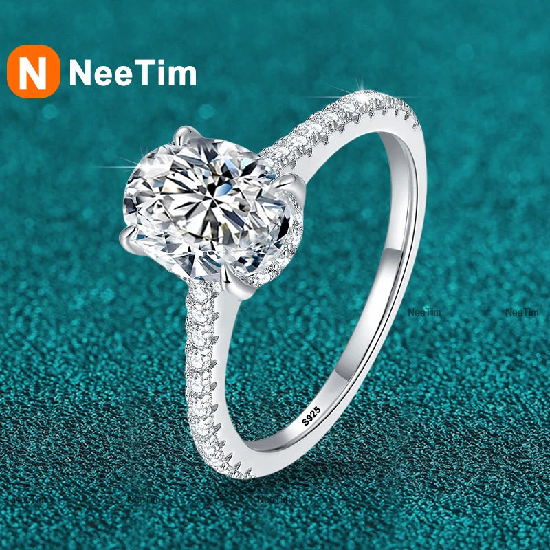 NeeTim Anillos de moissanita de corte ovalado de 1, 2 y 3 quilates para mujer, plata de ley 925, anillo de compromiso de boda con diamantes de laboratorio, banda de piedras preciosas