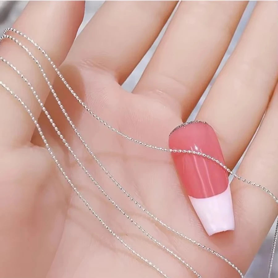 1M/Paquete 0.8mm Cadena de Cuentas de Uñas Doradas Plateadas Encanto Piedra Elíptica Decoraciones de Uñas Brillo Metal Acero Bola Joyería Accesorio