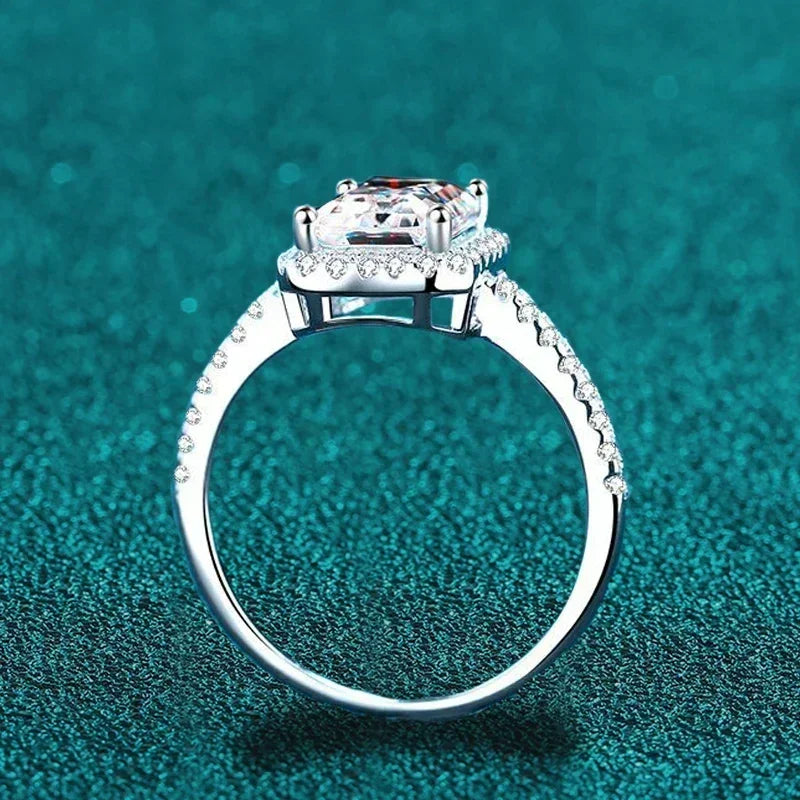 NeeTim 2 Karat Moissanit Ring für Damen Smaragd Radiant Schliff Diamant Sterling Silber 925 mit 18K vergoldetem Hochzeitsband