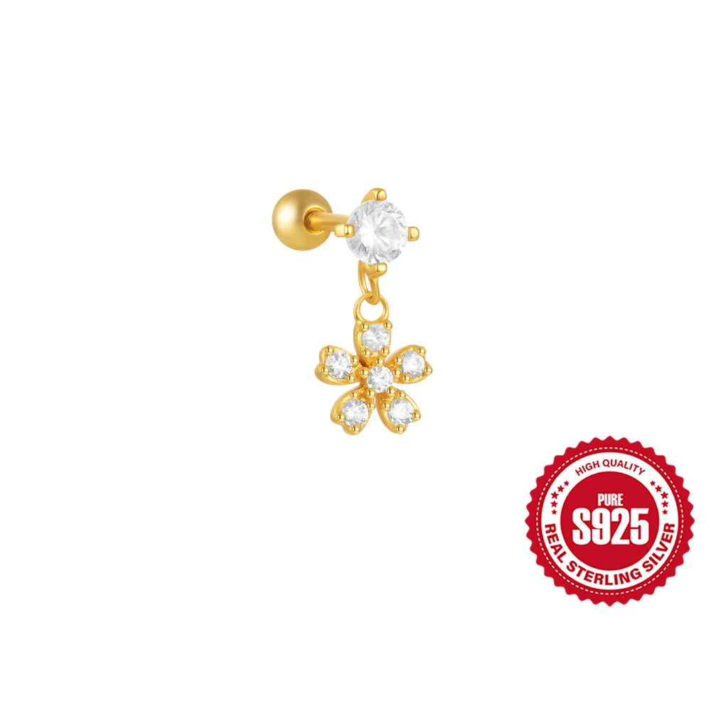 CANNER 1PC Vier-Punkt-Stern Mond Quaste Lotus Knorpel Spirale Piercing 925 Sterlingsilber Ohrstecker Für Frauen Ins Ohrring