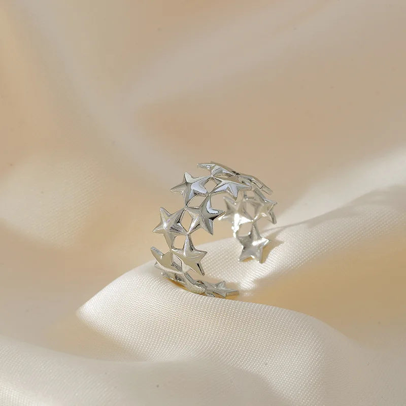 2026 New Stainless Steel Double Layer Star Waterproof Rings for Women Gold Color Opened Star Rings Cute Wedding Jewelry Gifts