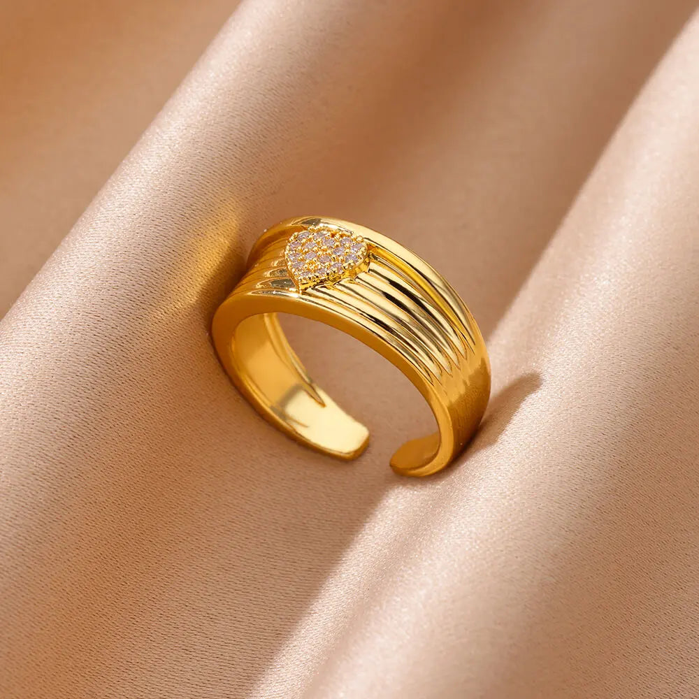 Zirkon geometrische Ringe für Frauen Luxus Edelstahl Gold Farbe Offener Ring Trendige Hochzeit Party Ästhetischer Schmuck Geschenk Femme
