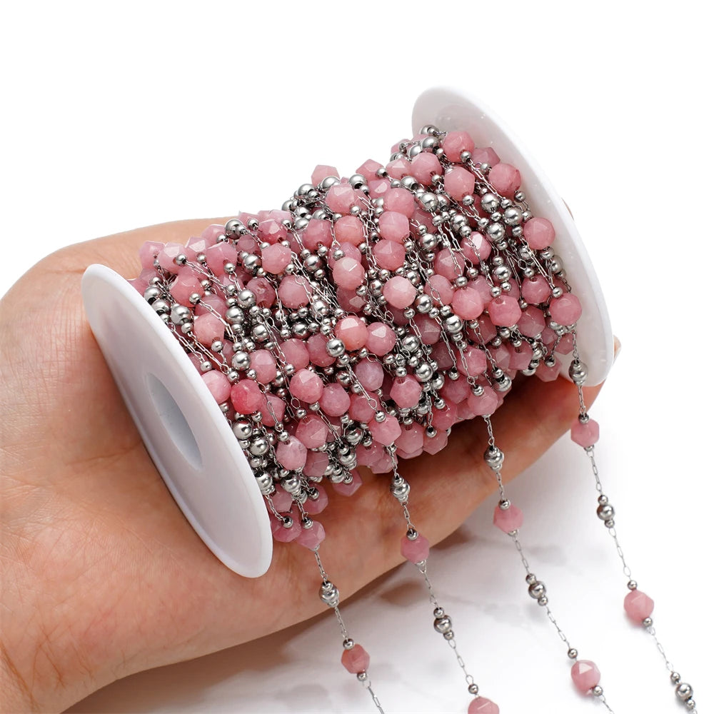 1Meter/Los Gemischte Edelstahl Ungleichmäßige Steinperlenketten für handgemachte DIY Halskette Armbänder Schmuckherstellungszubehör