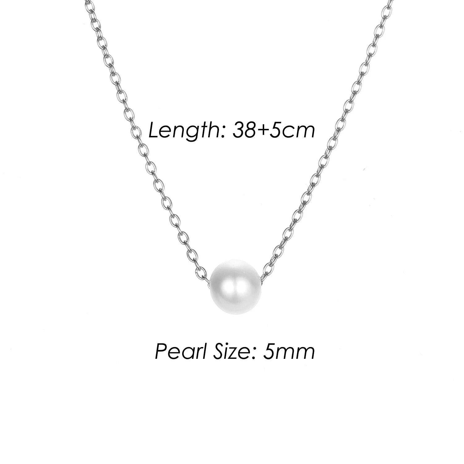 4MM Simulated-pearl Pendant Necklace for Women Dainty Stainless Steel Gold Color Necklace Women