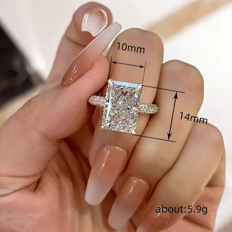 925 Sterling Silber schlichte und elegante rechteckig geschliffene Zirkonia-Ringe für Damen Luxuriöse Verlobungs- und Hochzeitsaccessoires Schmuck