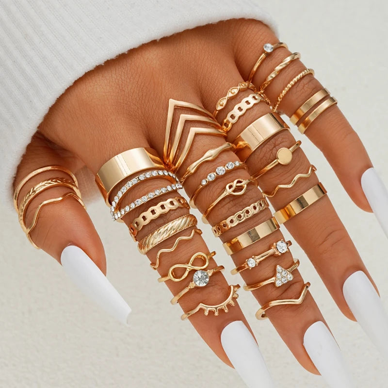 58-teiliges Vintage Herz Schlange Schmetterling Ring Set für Damen, modisch, Metall, vergoldet, geometrisch, hohl, Fingerring, Schmuckgeschenke, Neu
