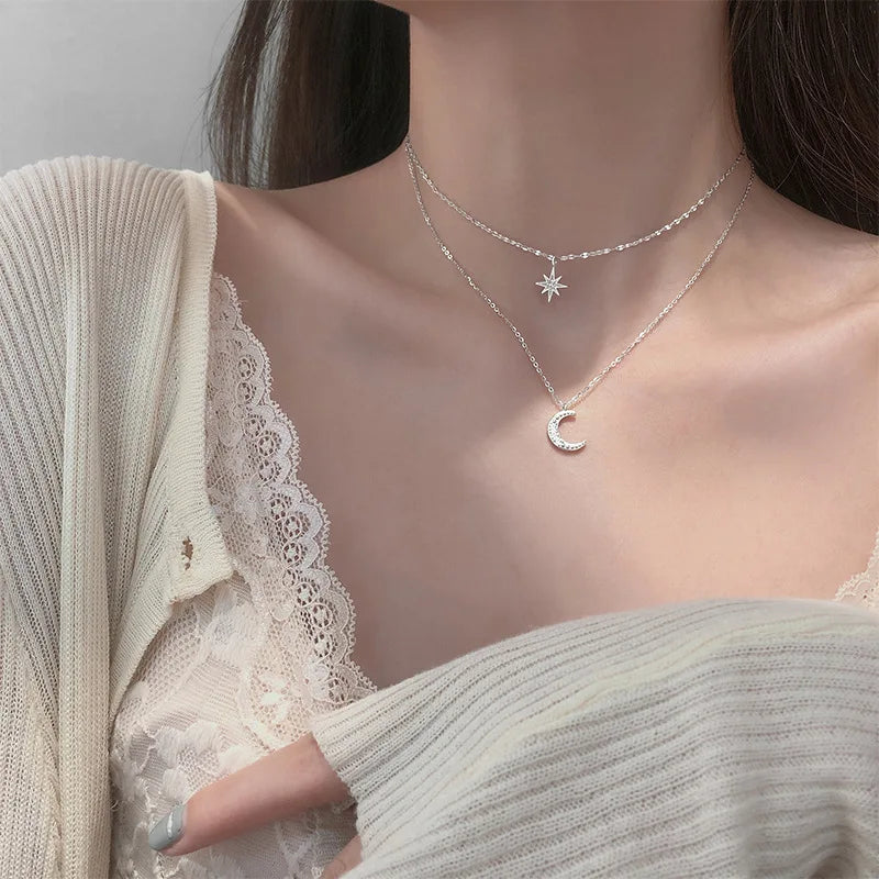 Nuevo collar de mariposa brillante, collar de cadena de clavícula de doble capa exquisito para mujer, joyería de regalo para mujer