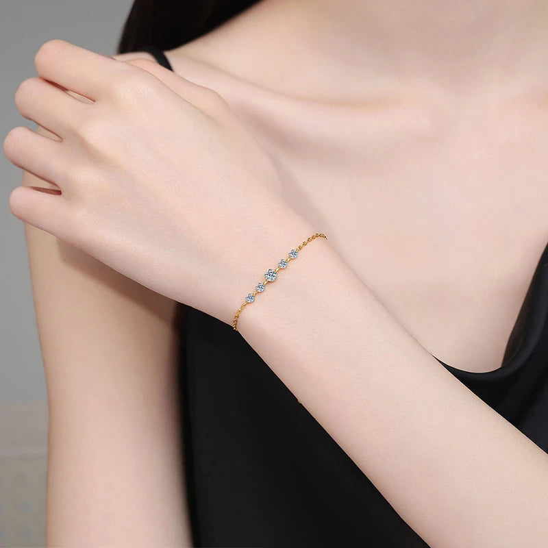 NeeTim Voll-Moissanit-Armbänder für Damen, S925 Sterlingsilber, im Labor hergestellte, diamantbeschichtete Goldarmbänder, Hochzeits- und Geburtstagsfeier-Schmuck
