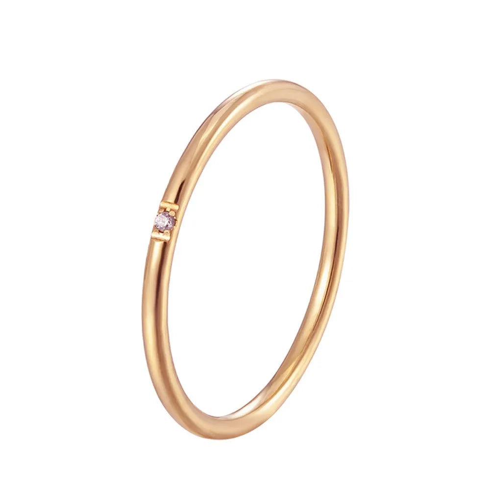 1 mm dünner Edelstahl CZ Inlay Stapelbarer Ring Ehering für Frauen Mädchen Größe 3-10