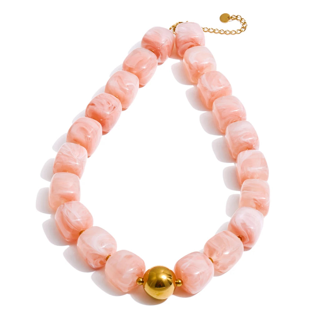 Yhpup Acryl Quadratperlen Kette Halskette Armband Armreif Edelstahl Handgemachter Schmuck Wasserdicht Grün Khaki Pink Bernstein