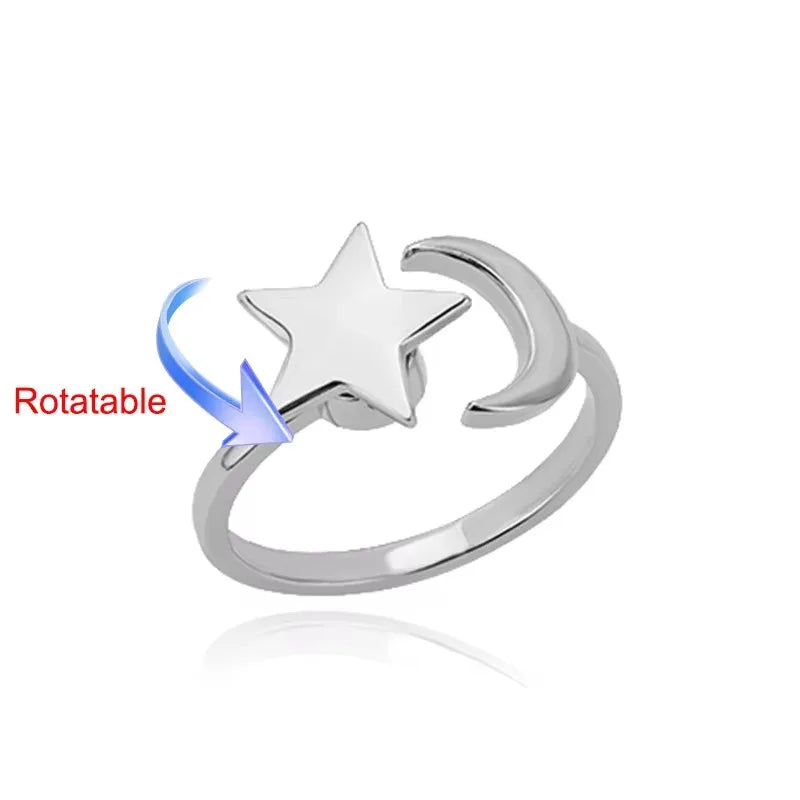 Rotierender Sonnen-Opal-Ring für Damen, Edelstahl, Retro-Charme, verstellbare offene Ringe, Party-Schmuck, Geschenk für die beste Freundin, Bijoux Femme