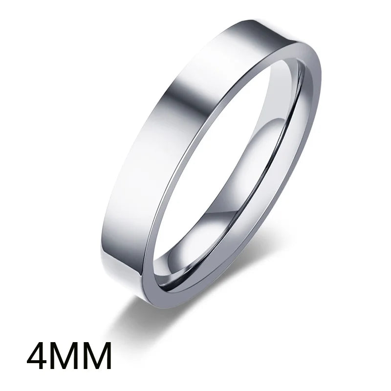 2mm 4mm 6mm 8mm Edelstahl Ehering für Damen Flache Fingerringe Mode Bijoux Femme Verlobungsschmuck