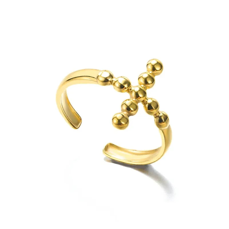 Vintage Jesus Kreuzringe für Damen Herren Goldfarbe Edelstahl Jesus Kreuz Verstellbarer Ring Religiöser Party Schmuck Geschenk