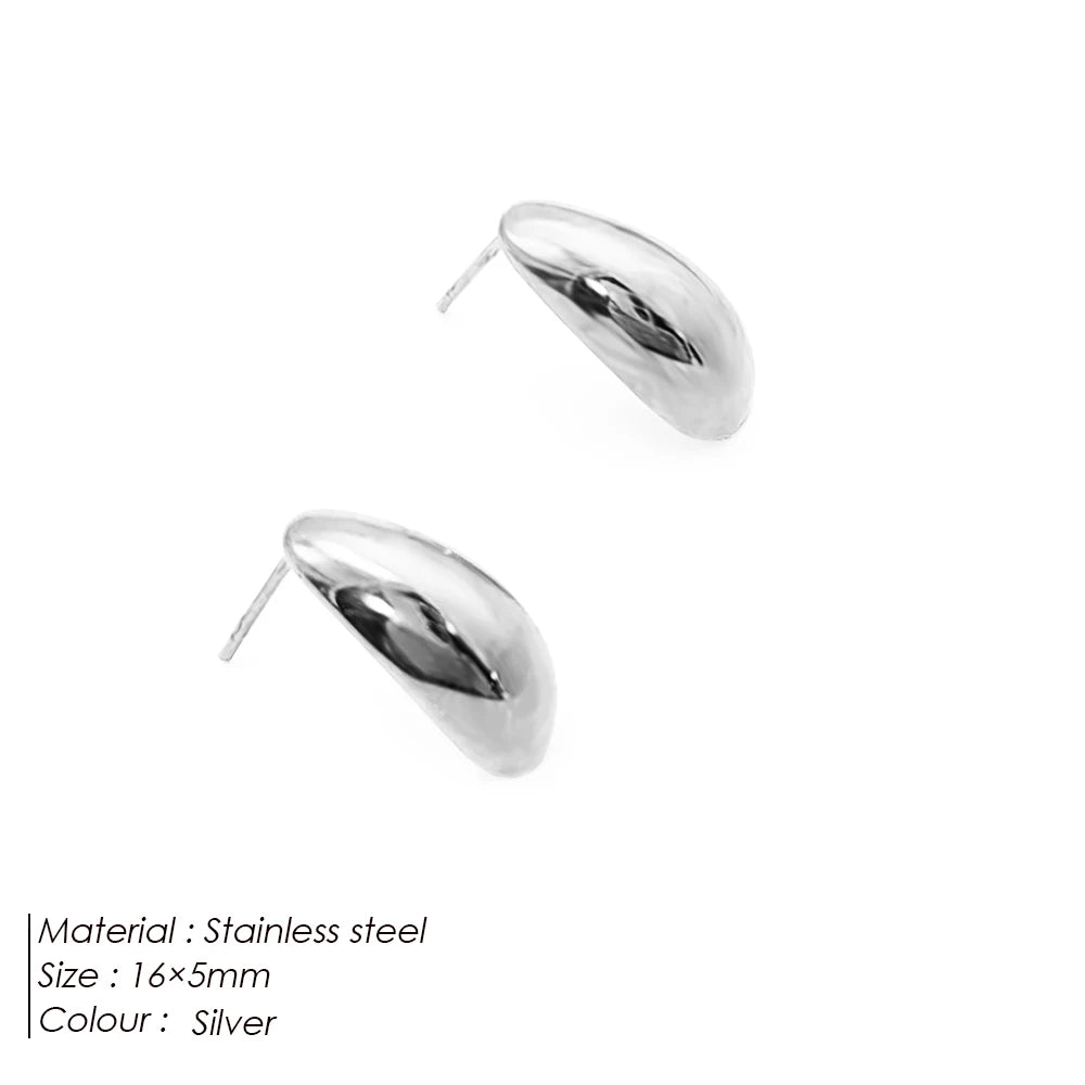 Pendientes de tuerca de acero inoxidable SUNIBI para mujer, color dorado, color plateado, pendientes sencillos, aros gruesos y lisos para esposas, joyería de moda.