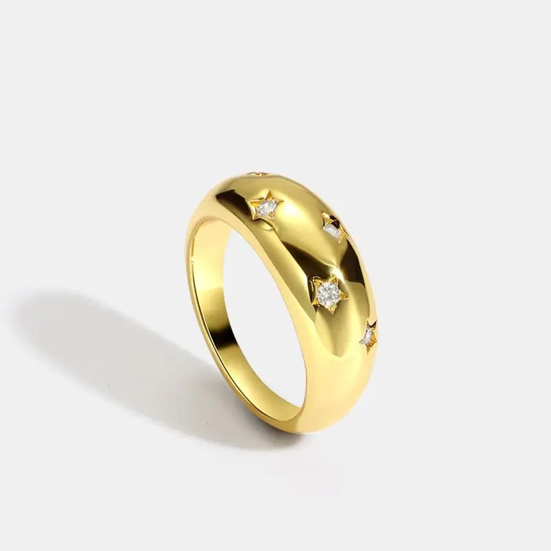 925er Sterlingsilber Stern Chunky Ring für Frauen Vintage Trendy Goldfarbe Zirkonia Finger Stapelringe Punk Accessoires Schmuck