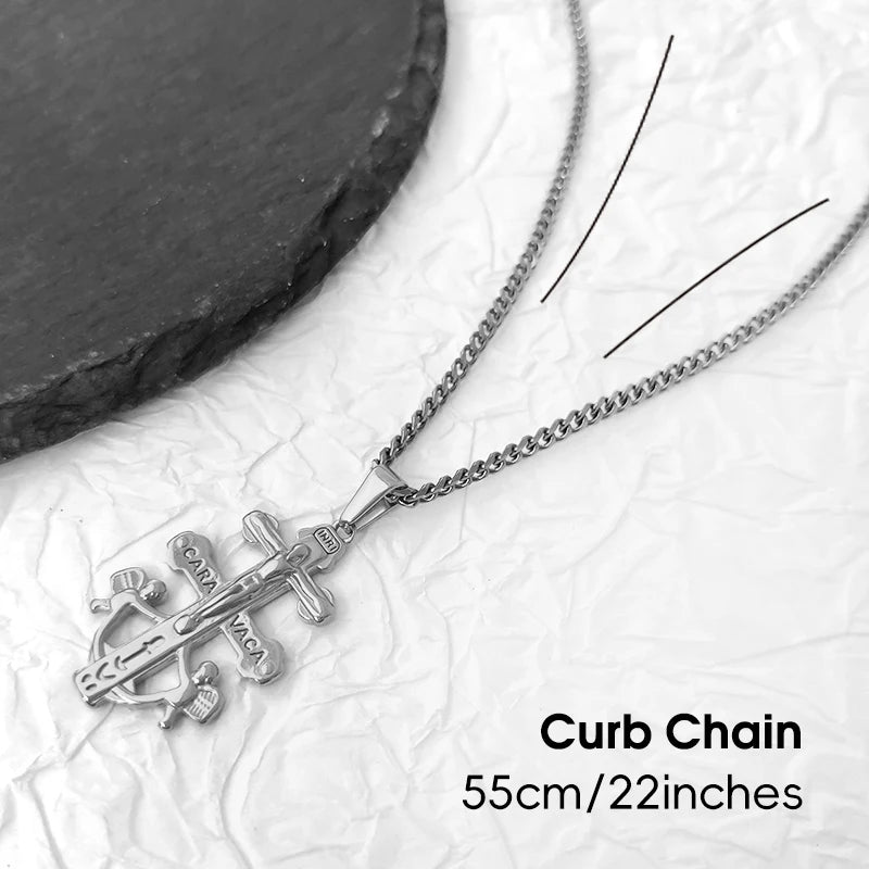 Colgante Cruz de Caravaca con Cristo y Ángeles en Relieve de Acero Inoxidable Abalorios Cruz de Caravaca Accesorios DIY