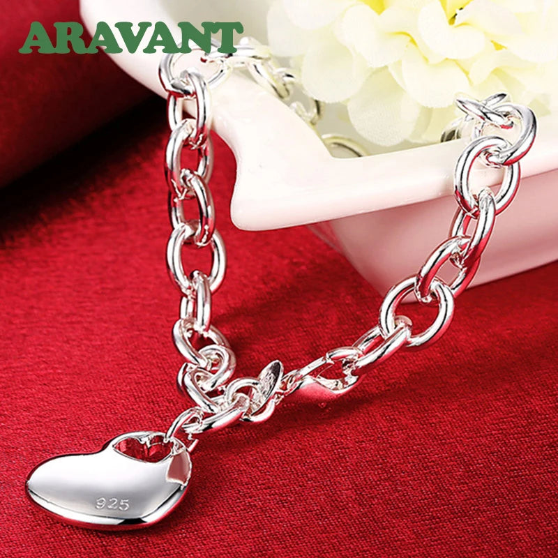 Aravant 925er Silber Brautschmuck Sets Liebe Herz Halskette Armbänder Set Für Frauen Mode Schmuck