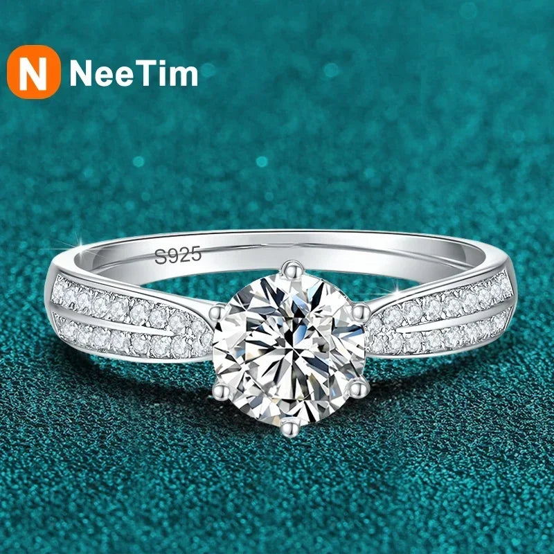 NeeTim 0.5ct 1ct Moissanit Verlobungsring Damen Antragsringe S925 Sterlingsilber Weißgold Plattiert Ehering
