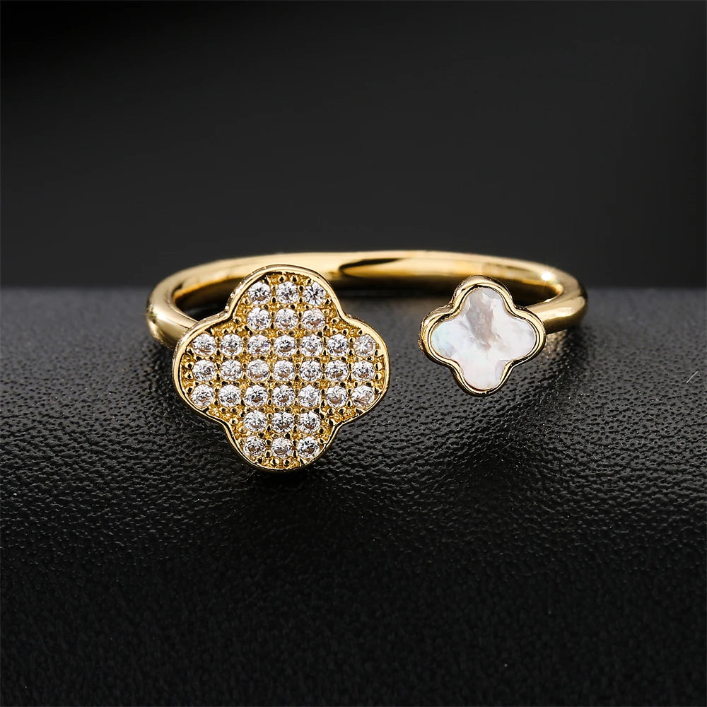 NEWBUY Hot Sale Statement Blüten-Design Offener Ehering für Frauen Luxus AAA CZ Zirkonia Verlobungsschmuck Femme Bijoux