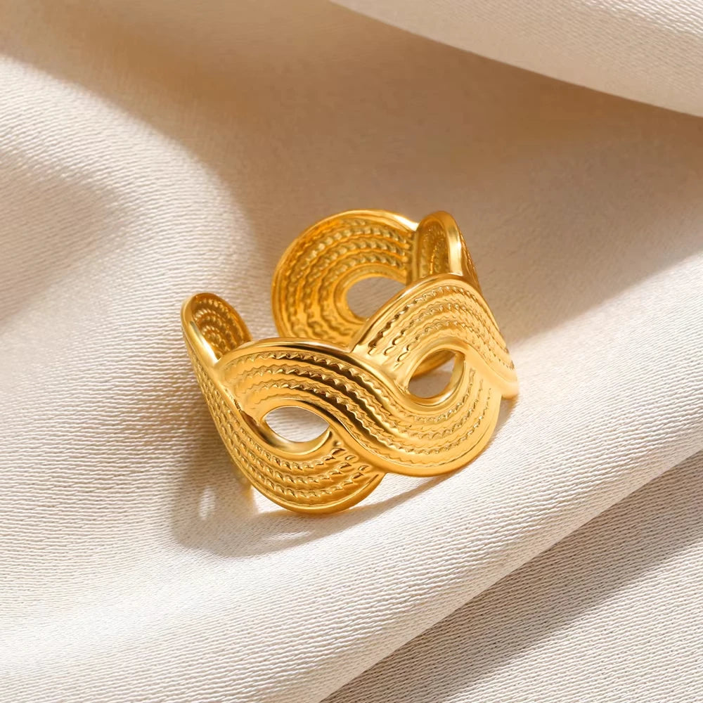316L Edelstahlringe für Frauen Goldfarben Mehrlagiger Geometrischer Offener Ring Vintage Wasserdichter Hochzeit Ästhetischer Schmuck Geschenke