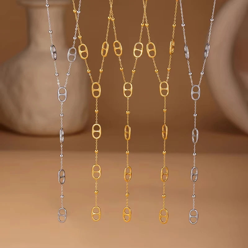 Edelstahl-Halskette, lang, trendiger Schweinenasen-Stil, Y-förmiger Anhänger, wasserdichte Halskette für Damen und Mädchen, Schmuck