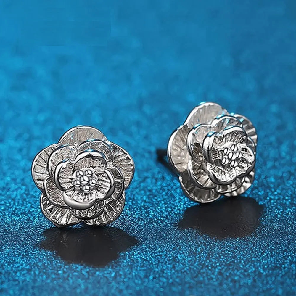 Heiße 925 Sterling Silber Hübsche Rosenblume Ohrstecker für Frauen Mode klassische Party Hochzeit Schmuck Weihnachtsgeschenke