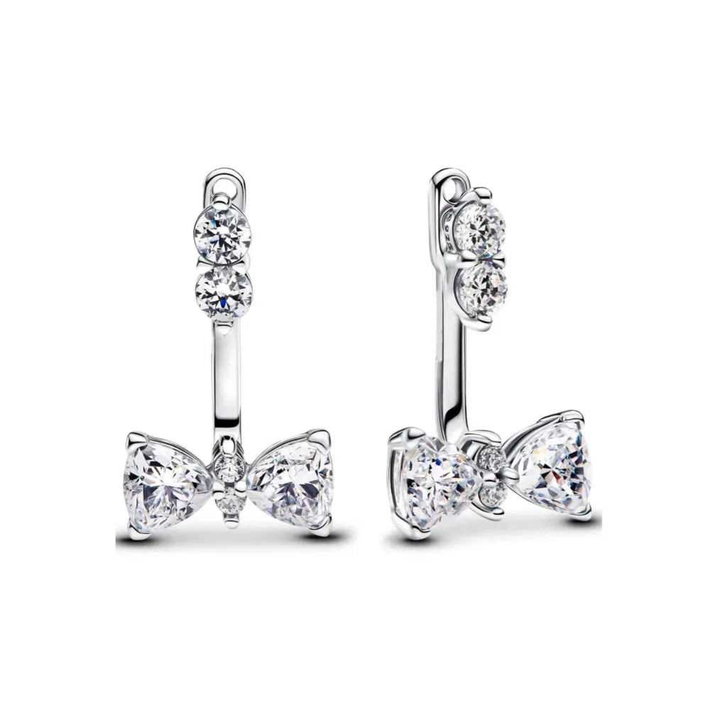 Pendientes de tuerca europeos nuevos de plata 925 con piedra blanca y rosa, lazo rojo, aptos para mujer, festival, exquisitos abalorios de joyería, regalos