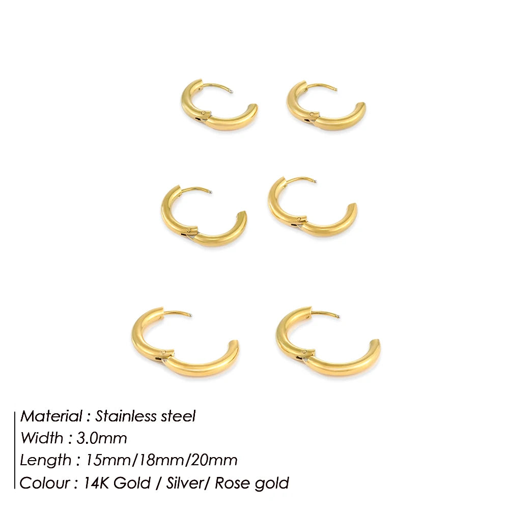 3 Paar Edelstahl Massiv Rundringe Huggies Ohrringe Set für Damen Herren Stapelbar 14K Vergoldete Winzige Ohrknorpel-Creolen