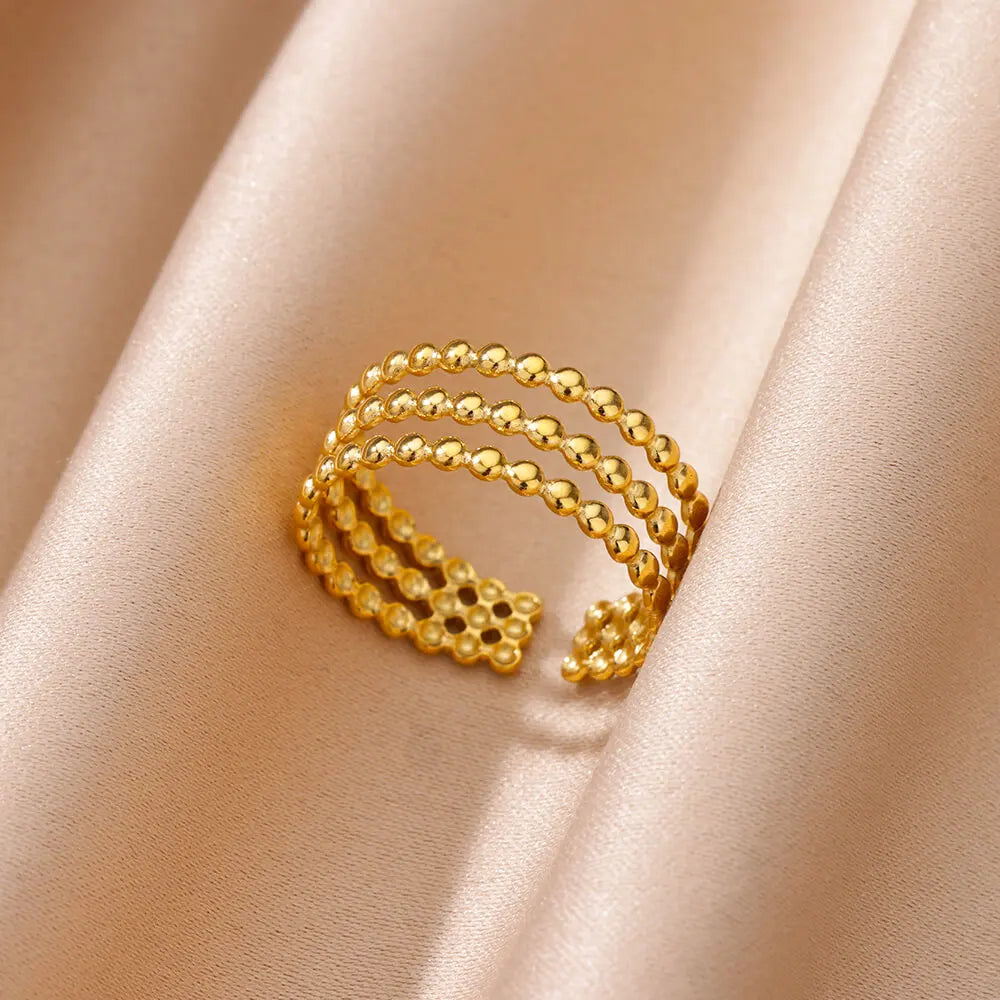 Edelstahl Perlen Design Ringe Für Frauen Gold Farbe Öffnungsring Hochzeit Ästhetische Accessoires Party Schmuck Geschenk BFF anillo