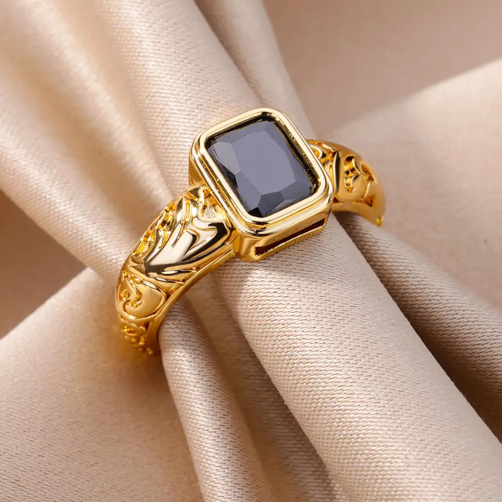 Luxus Zirkon Herzringe für Damen Goldfarbe Offen Edelstahl Kristall Geometrie Fingerring Schmuck Hochzeitsgeschenk anillos