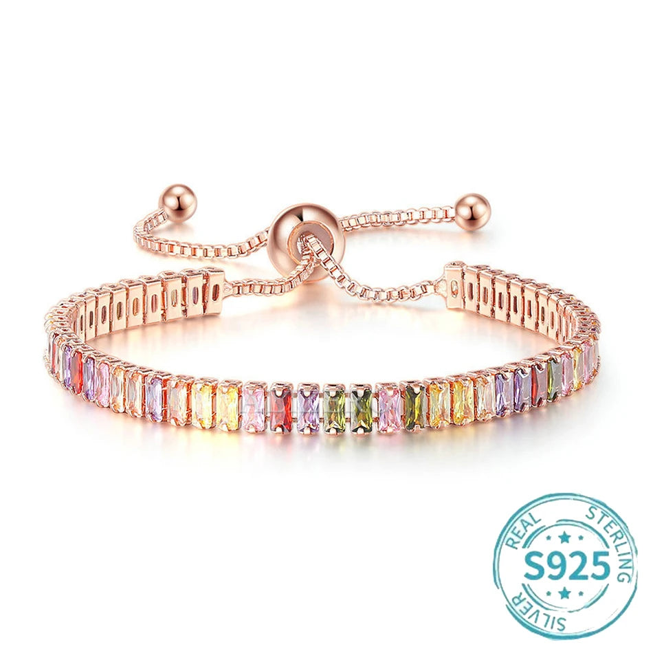 ALIZERO S925 Sterling Silber Armband Original Mehrfarbige Zirkonia Tennisarmbänder für Damen Mode Luxus Charm Schmuck