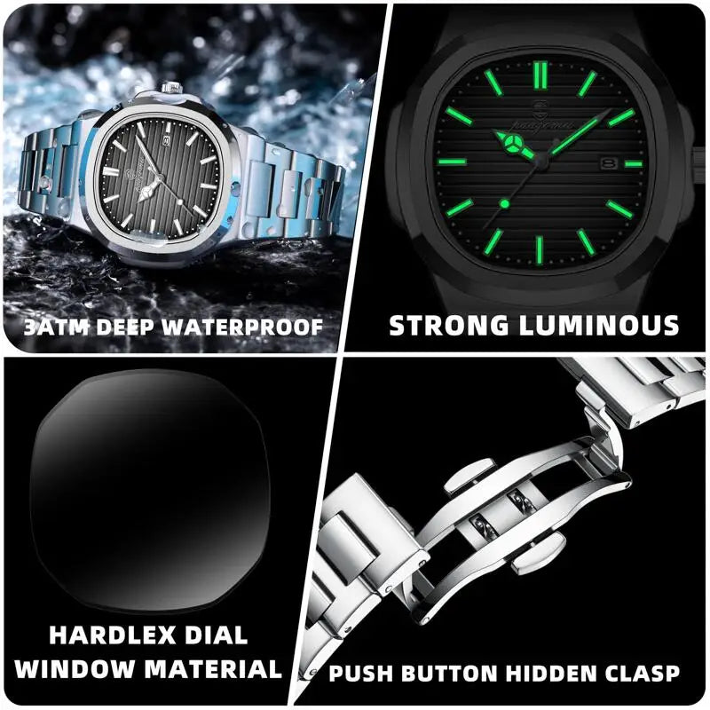 Reloj de pulsera de cuarzo PAAZOMU Business Casual para hombre, impermeable, con manecillas luminosas, correa clásica y duradera, reloj de moda para el trabajo diario