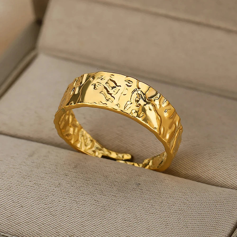 316L Edelstahlringe für Frauen Goldfarben Mehrlagiger Geometrischer Offener Ring Vintage Wasserdichter Hochzeit Ästhetischer Schmuck Geschenke