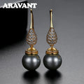 Aravant 925er Silber 18K Gold Wassertropfen Schwarzperlen-Ohrring für Damen Modeschmuck