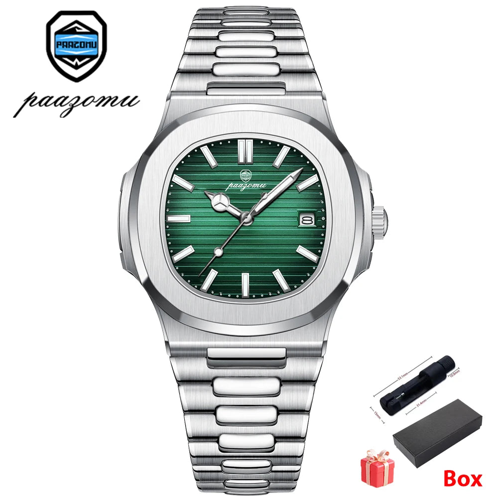 PAAZOMU Top Marca de Lujo Hombre Reloj Deportivo Impermeable Luminoso Fecha Hombre Reloj de Pulsera Cuadrado Dial Cuarzo Hombre Relojes Alta Calidad